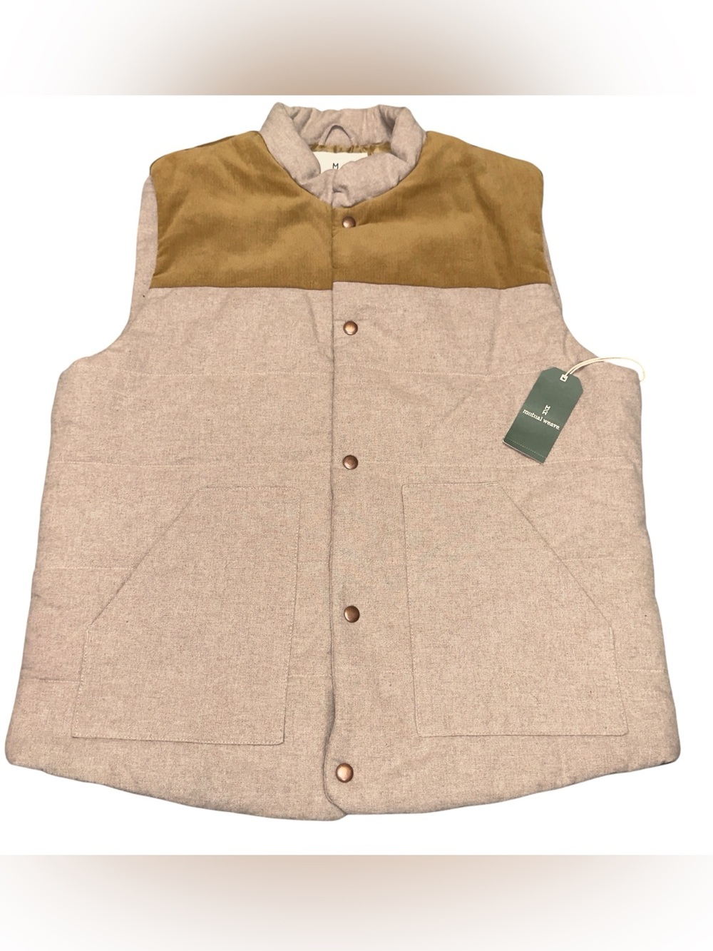 Mutual Weave Puffer Vest NWT Large Taupe Corduroy Yoke Workwear